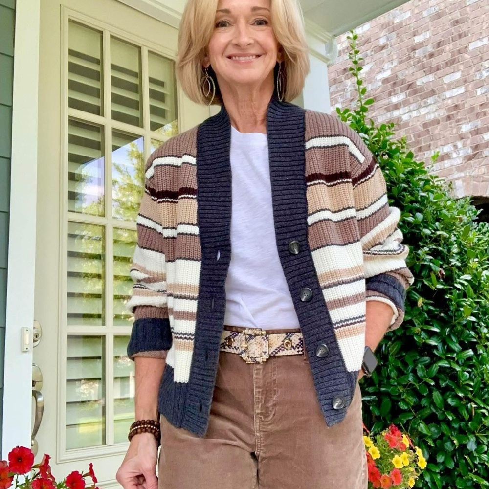 Cabi Cocoa Striped Cardigan